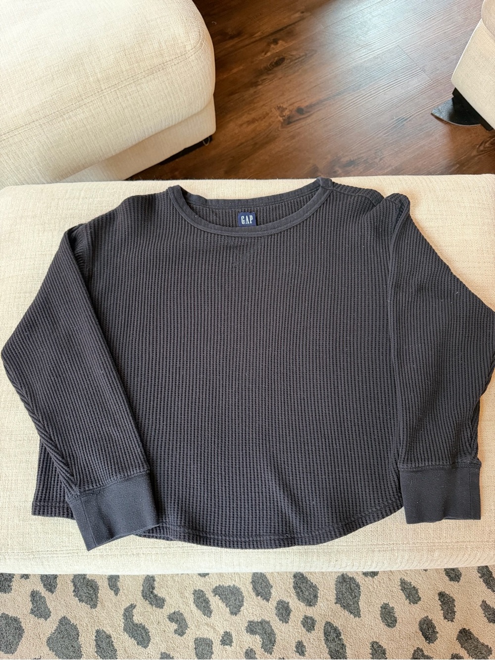 GAP Black Waffle Knit Crewneck Sweater